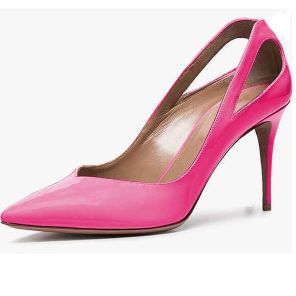 YDN Hot Pink Cutout Pointed Toe High Heels Formal Outfit Slip On Dress Pump - Picture 1 of 8